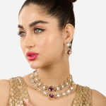 Gold-Plated Stones & Diamonds-Studded Layered Jewellery Set